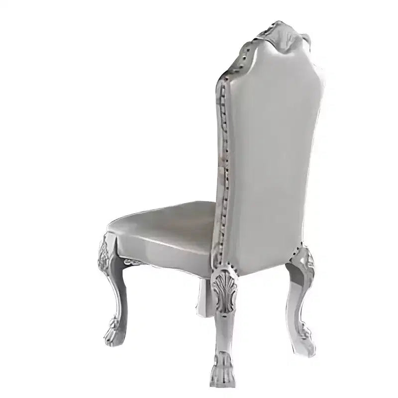 Sedia laterale da 63,5 cm, set da 2, parte superiore curva, motivi a volute intagliate, bianco