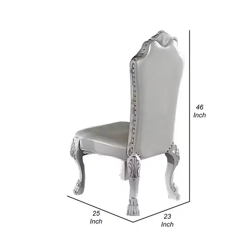 Sedia laterale da 63,5 cm, set da 2, parte superiore curva, motivi a volute intagliate, bianco