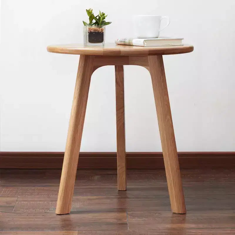 Tavolino Rotondo in Legno con Cuscinetti Antiscivolo Delicati sul Pavimento, Tavolino con Robusta Struttura a Tre Gambe, Tavolino da Divano per Soggiorno