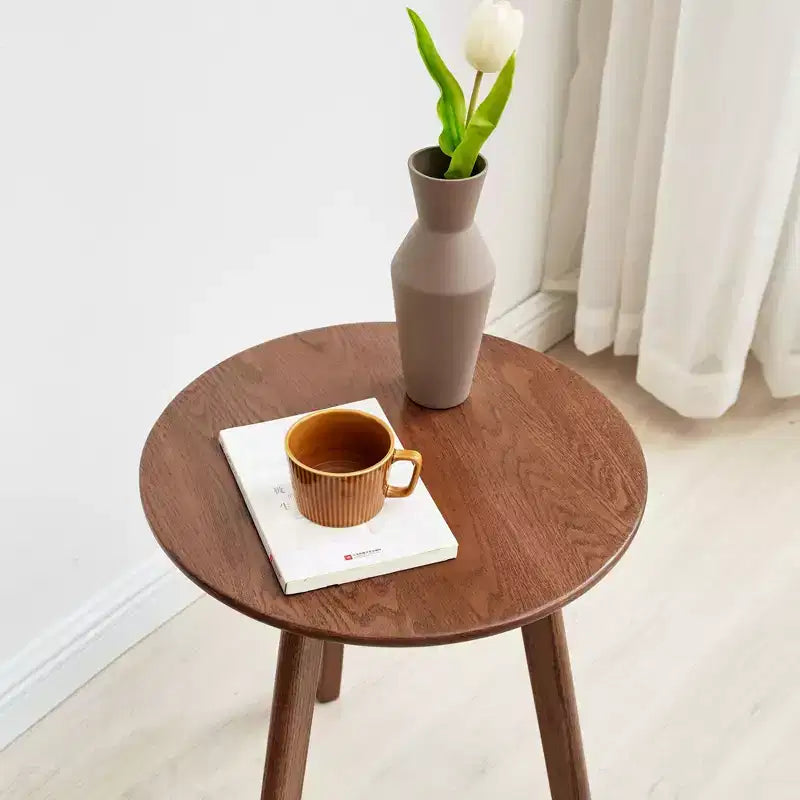 Tavolino Rotondo in Legno con Cuscinetti Antiscivolo Delicati sul Pavimento, Tavolino con Robusta Struttura a Tre Gambe, Tavolino da Divano per Soggiorno