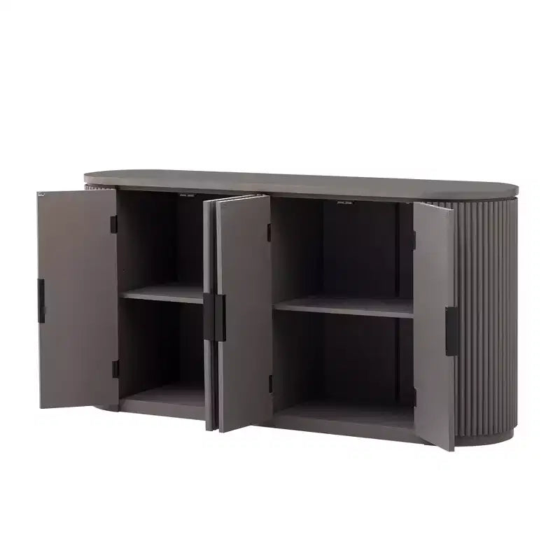 Credenza a strisce verticali con maniglie in metallo e ripiani regolabili per la sala da pranzo, mobile moderno per il soggiorno