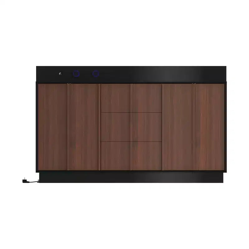 Mobile Credenza Multifunzionale da Cucina con Prese Elettriche a Scomparsa Finitura Nera Lucida e Legno