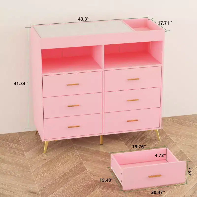 Fasciatoio Comò Cassettiera Comò Multifunzione per Bambini con Luci LED e Presa di Corrente (6 Cassetti + 2 Ripiani)