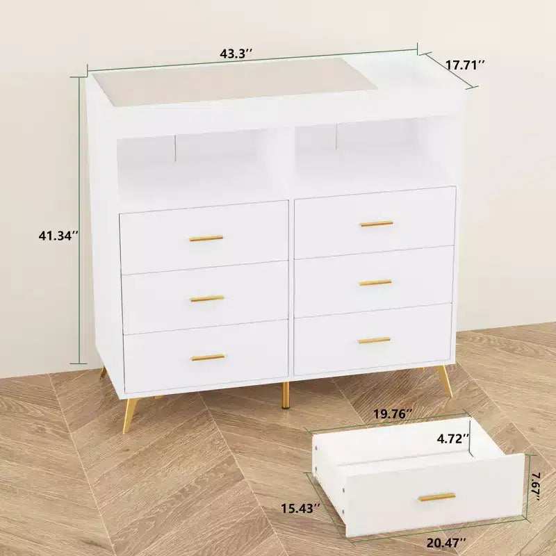 Fasciatoio Comò Cassettiera Comò Multifunzione per Bambini con Luci LED e Presa di Corrente (6 Cassetti + 2 Ripiani)