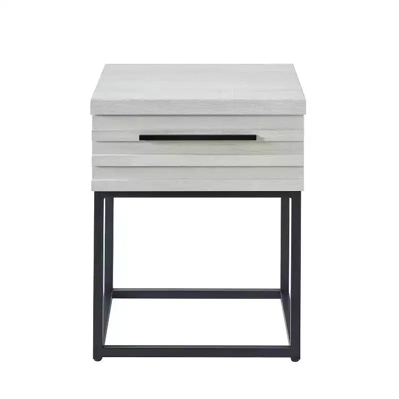 Tavolino Rustico con Cassetto Contenitore e Gambe in Metallo, Tavolino da Salotto con Piano Spesso, Tavolino d'Appoggio per Divano, Soggiorno, Camera da Letto