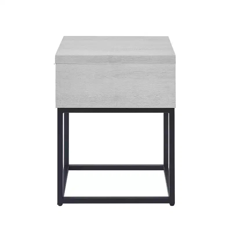 Tavolino Rustico con Cassetto Contenitore e Gambe in Metallo, Tavolino da Salotto con Piano Spesso, Tavolino d'Appoggio per Divano, Soggiorno, Camera da Letto
