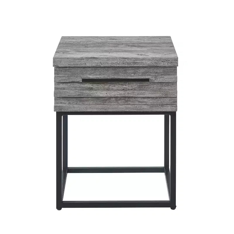Tavolino Rustico con Cassetto Contenitore e Gambe in Metallo, Tavolino da Salotto con Piano Spesso, Tavolino d'Appoggio per Divano, Soggiorno, Camera da Letto