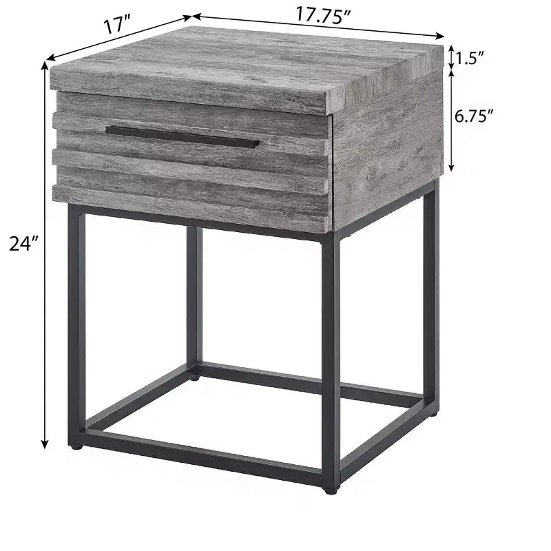 Tavolino Rustico con Cassetto Contenitore e Gambe in Metallo, Tavolino da Salotto con Piano Spesso, Tavolino d'Appoggio per Divano, Soggiorno, Camera da Letto